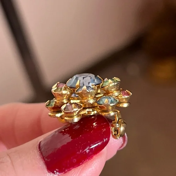 Vintage antique art deco Retro Crystal Pastel fruit salad Mini Flower Brooch - Picture 8 of 13